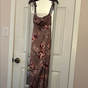 Floral Satin Maxi Dress with Slit